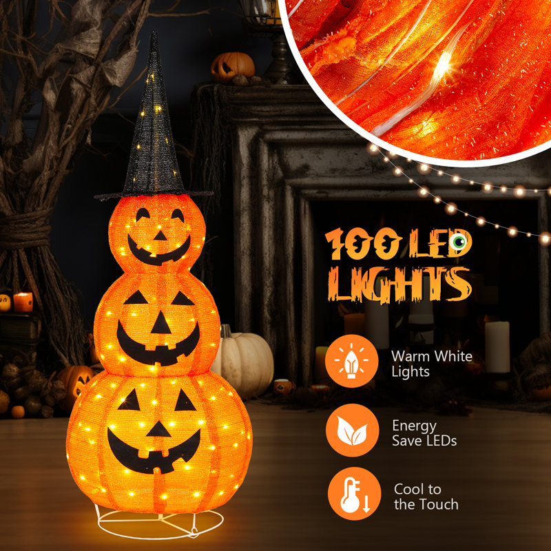 Selling 5ft Collapsible Tinsel Stacked Pumpkins LED Warm Yard Light for Decoration